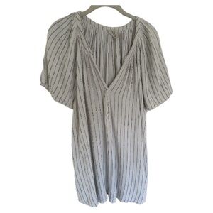 Joie peasant casual boho stripped summer blouse , pleated V neckline size 2X